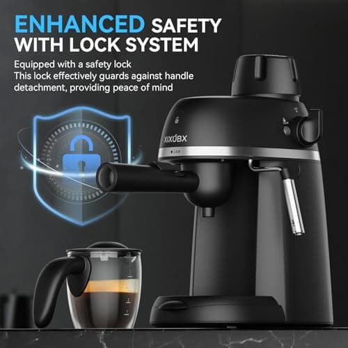XIXUBX Coffee Machine, 3.5 Bar Espresso & Cappuccino Machine with Steam Wand, Compact Design Coffee Maker for Latte, Safety Lock & Tritan Cups, 800w, Black 6