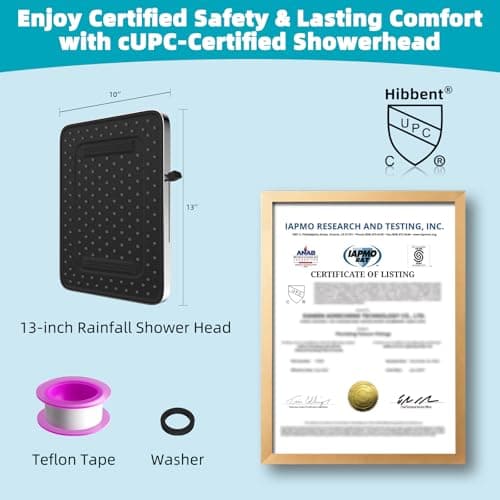 Hibbent cUPC Certified 5 Spray Modes Shower Head, 13'' High Pressure Large Rainfall Shower Head, High Flow Waterfall Bathroom Fixed Showerheads with Adjustable Swivel Ball Joint, Chrome 8