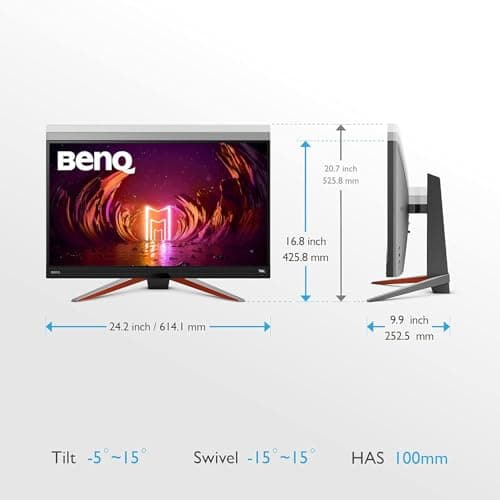 BenQ MOBIUZ EX2710Q Gaming Monitor 27" QHD 1440p 165Hz 1ms | IPS | HDRi | DCI-P3 | Freesync Premium | Eye-Care Tech | Adjustable Height, Swivel & Tilt | 2.1Ch Speakers | DisplayPort | HDMI | USB Hub 5