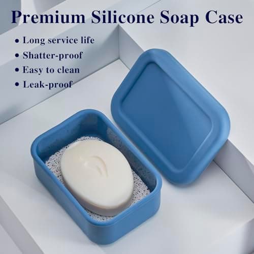 HighHerz Leak Proof Silicone Travel Soap Case with Draining Tray - Bar Soap Holder for Travel, Gym & Camping - Mess-Free Portable Soap Container for Carry-on Bags (Dark Blue) 8