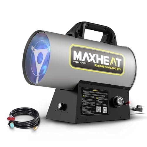 InoKraft MaXheat MH68 68,000 BTU Forced Air Propane Heater, Portable for Garage, Adjustable Liquid Propane Torpedo for Shop, Jobsite, Construction Sites - Hose Regulator 10ft