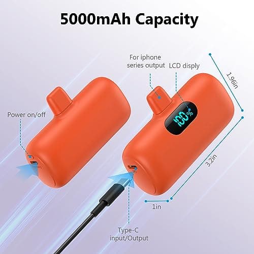 Small Portable Charger for iPhone, Upgraded 5000mAh PD Fast Charging Power Bank, Mini Plug-in Battery Pack Backup Charger Compatible with iPhone 14/14 Pro Max/13/13 Pro/12 Pro/11/XS/XR/X/8/7/6-Orange 5
