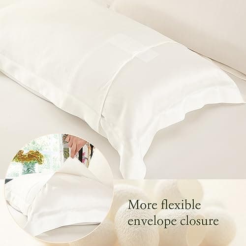 LILYSILK 100% Silk Pillowcase 1PC 25MM Pure Bed Pillowcase for Hair & Skin Oxford Envelope Double-Sides Charmeuse Silk,Ivory Standard 20x26 inches 5