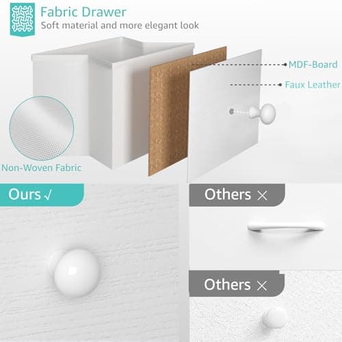 BOLUO White Nightstand with Charging Station, LED Night Stand with 2 Fabric Drawers, Bedside Table with USB Ports and Outlets, Nightstand for Bedroom Modern 6