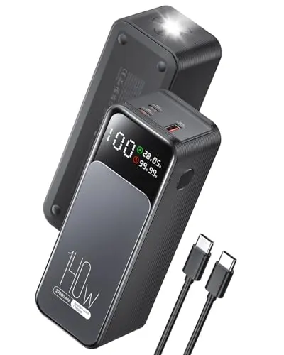 Jescuok Laptop Power Bank, 140W 27000mAh (99.9Wh) Portable Laptop Charger, PD 3.1 USB C in&Out Fast Charger External Battery Pack for iPhone 17 16 15 Pro Samsung MacBook Dell XPS iPad Steam Deck etc