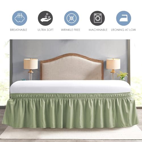 FreshCulture Elastic Wrap Around Bed Skirt - Easy Fit with 15-Inch Tailored Drop, Hotel Quality Dust Ruffle for Full Size Bed (Sage Green) 5