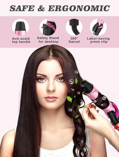 Mini Curling Iron for Travel,110~240V Dual Voltage with European Plug Adapter,Small Curling Iron for Short Hair,Tiny Curling Irons for Women,Anti-Scald Cover,Auto-Off,5 Temp Digital Settings,1 Inch 6