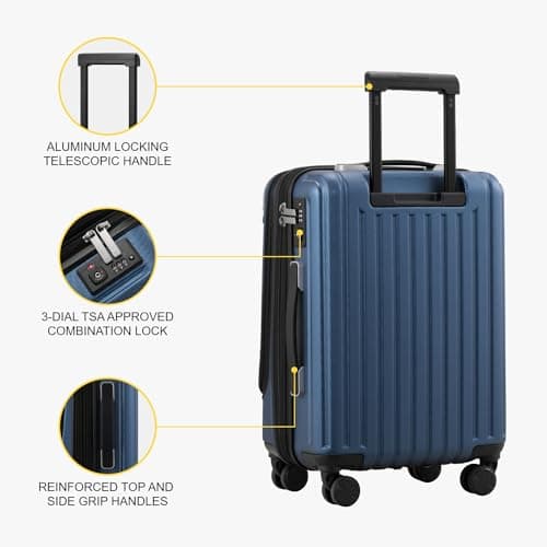 LEVEL8 Grace Carry on Luggage Airline Approved, 20 Inch Expandable Hard Sided Luggages with Spinner Wheels, Harshell Small Rolling Suitcase for Women Men with Tsa Lock, Blue 8
