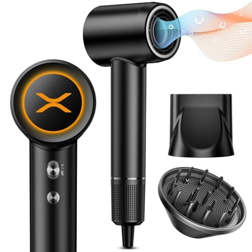 Hair Dryer,150000 RPM High-Speed Blow Dryer 500 Millions Negative Ionic Care Hair Dryer for Fast Drying, 51dB Low Noise Thermo-Control Hairdryer with Magnetic Diffuser & Nozzle for Children,Women,Men