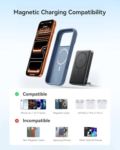 INIU for Magnetic Portable Charger, Qi2 Certified, Slimmest 45W 10000mAh Magnetic Power Bank, with USB C Cable, for iPhone 17,16, 15, 14 etc. Travel Hiking Essentials for College Students Travelers 5