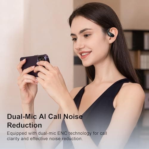 Open Ear Clip Wireless Earbuds Bone Conduction Headphones, Bluetooth 5.4, Open Ear Design, Built-in Mic, IPX5 Waterproof, LED Display Charging Case,Ear Hooks Ear Buds,Design for Running Fitness Black 7