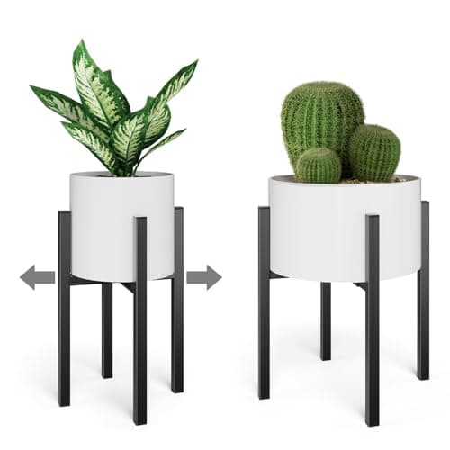 MUDEELA Adjustable Metal Plant Stand Indoor & Outdoor, Single Indoor Plant Stand Fits 8-12 inch Pots, Black Stand for Indoor Plants, Pot Plant Not Included