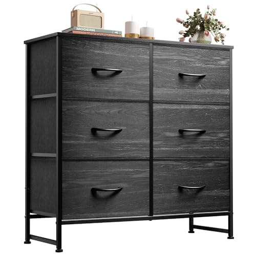 WLIVE Black Dresser for Bedroom, 6 Drawer Dresser, Storage Tower with Fabric Bins, Chest of Drawers for Closet, Living Room, Hallway