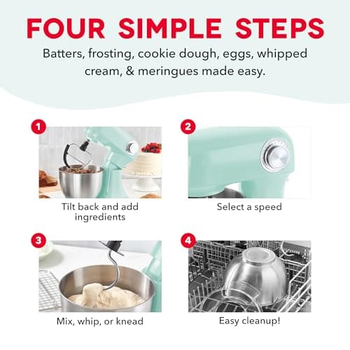 Dash Stand Mixer - Tilt-Head Electric Stand Mixer with Stainless Steel Bowl and Splash Guard For Baking - Aqua, 3.5-Quart 6