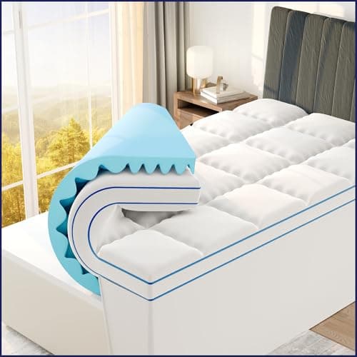 Sleep Lab 4 Inch Memory Foam Mattress Topper - Twin XL - Cooling Gel Memory Foam, Ultrasoft Support + Fluffy Pillow Top