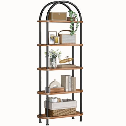 HOOBRO 5 Tier Open Bookshelf, Industrial Arched Bookcase Display Shelf Rack, Wooden Bookcase Storage Shelf Metal Frame, Tall Storage Organizer for Home, Easy Assembly, Rustic Brown BF176SJ01