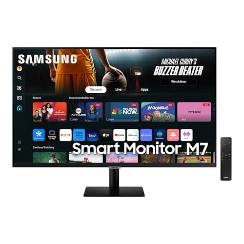 SAMSUNG 32-Inch M7 (M70D) Series 4K UHD Smart Monitor with Streaming TV, Speakers, HDR10, USB-C, Multiple Ports, Gaming Hub, SolarCell Remote, Vision Accessibility Tools, LS32DM702UNXGO, 2024, Black