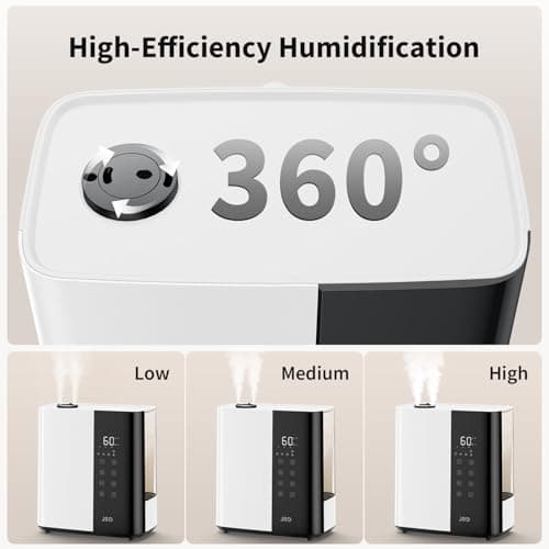 JRD Warm & Cool Mist Humidifiers for Bedroom 5L, Quiet Ultrasonic Air Humidifier Fast Symptom Relief, 50H Runtime, 12H Timer, Oil Diffuser, 7 Color Light for Large Room, Office, Baby, Plants-White 6