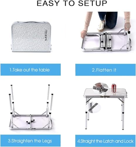 Folding Camp Table Small, 24''L x16''W with Adjustable Height Legs, Indoor Outdoor Lightweight Portable Aluminum Dining Table for Picnic Camping 2-Feet（2 Heights 10"/19"） 5