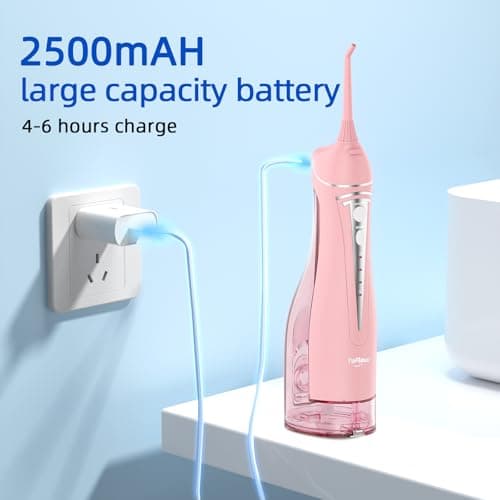 Water Flosser Teeth Pick: Rechargeable Cordless Oral Irrigator 300ML Portable Water Flosser for Braces IPX7 Waterproof Electric Waterflosser for Teeth Cleaning C101 Pink 6
