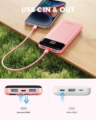 Charmast Portable Charger with Built in Cables, Power Bank with Cords Wires, Slim 10000mAh Travel Battery Pack 6 Outputs 3 Inputs 3A Fast Charging for Samsung Google Pixel LG Moto iPhone iPad 8