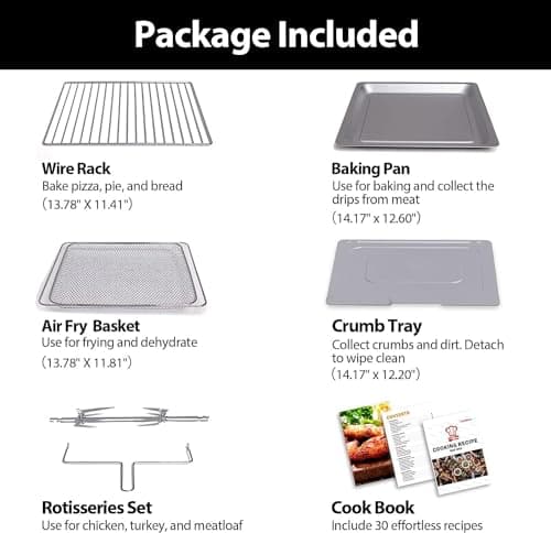 Beelicious® Pro 32QT Extra Large Air Fryer, 19-In-1 Air Fryer Toaster Oven Combo with Rotisserie and Dehydrator, Digital Convection Oven Countertop Airfryer Fit 13" Pizza, 1800w (Black) 6