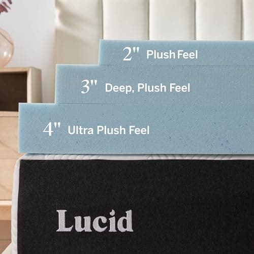 Lucid 4 Inch Memory Foam Mattress Topper, Twin XL Size – Cooling Gel Bed Topper – Preassure-Relieving Ultra Plush Feel – Ventilated Breathable Design – CertiPur Certified - Dorm Room Essentials 3
