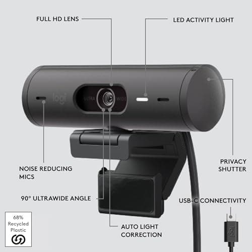 Logitech Brio 501 Full HD Webcam with Auto Light Correction, Show Mode, Noise Reduction Mics, Privacy Cover, Works with Microsoft Teams, Google Meet, Zoom, Nintendo Switch 2 New GameChat Mode - Black 7