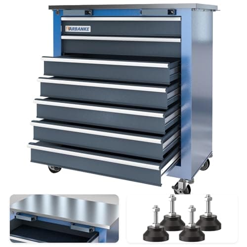LARBANKE 7-Drawer Rolling Toolbox,Tool Box with 360° Lockable Wheels and Padded Feet,Tool Chest with Keyed Locking System and Drawer Liners,can be Combined Storage System with Tool Chest