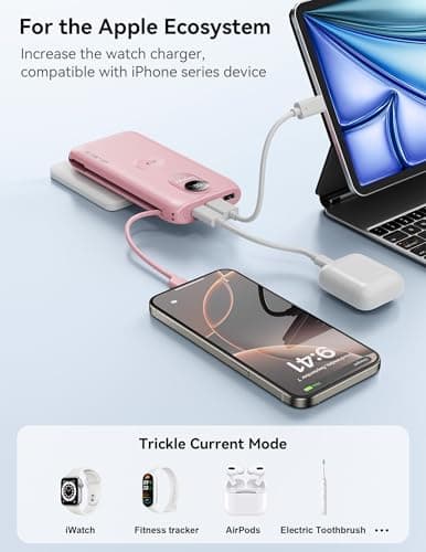 Portable Charger, 10000mAh 22.5W Fast Charging Power Bank with Built in Cable & Wall Plug, Travel Essential Battery Pack with LED Display, External Charger for iPhone 17/16, iWatch 11/10/9/8/Ultra/SE 7