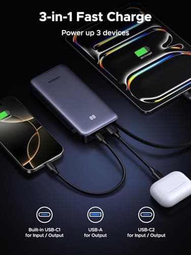 UGREEN Nexode Power Bank 20000mAh 45W with Built-in Cable, Fast Charging Portable Charger for iPhone 17 Pro/Samsung S26 Ultra/iPad Pro, 3-Port External Battery Pack with Digital Display, Travel Ready 5