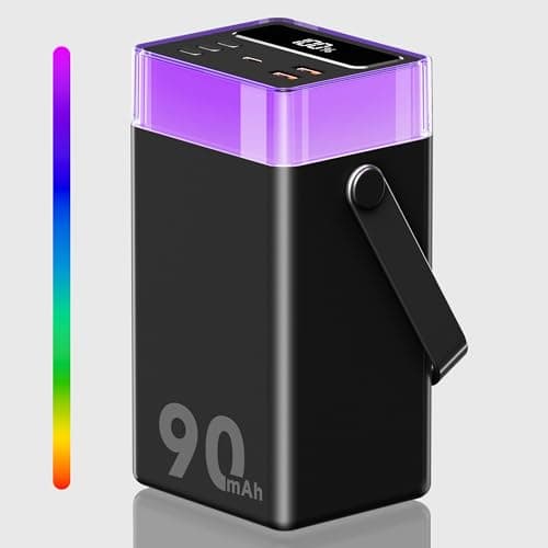 Feidyns 90000mAh Portable Charger Power Bank with 35W PD Fast Charging, 6 Ports & Built-in Cables, RGB Mood Light(12 Modes) &LED Camping Flashlight for Indoor/Outdoor Camping Home Travel Emergency 9