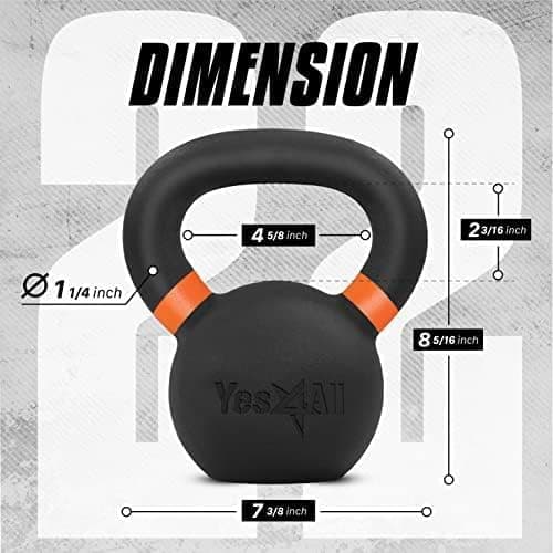 Yes4All Powder Coated Kettlebell, 22 lb Cast Iron Core Kettlebells with Non-Slip Handle & Flat Bottom for Conditioning, Heavy Duty for Strength Training - Single, Orange 5