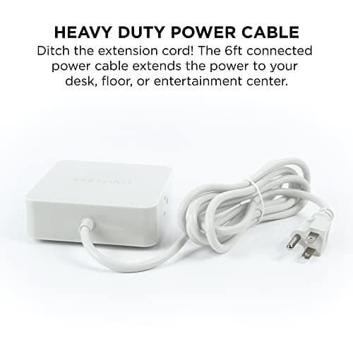 Limitless PowerPro 5-Device Charger with 2X USB Ports, 1x Type-C 20W Power Delivery Port, 2X AC Outlets, and 1,280 Joules of Surge Protection (White) 5