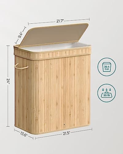 SONGMICS Laundry Hamper with Lid, Bamboo Laundry Basket, Removable Machine Washable Laundry Basket, with Handles, 26.4-Gallons, for Laundry Room, Bedroom, Bathroom, Natural Beige ULCB063N01 7