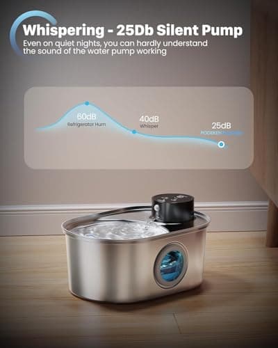 Wireless Cat Water Fountain: Battery Operated Stainless Steel Pet Fountain, Automatic Cordless Water Dispenser Indoor, Metal Faucet Bottle for Drinking, Rechargeable Dog Water Bowl with 1 Filter 6