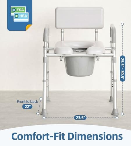 HOMLAND Bedside Commode with Padded Seat and Backrest, Aluminum Commode Toilet with Bucket, Easy Cleaning Portable Toilet for Adults and Seniors, 350 lb Capacity Enhanced Crossbar 7