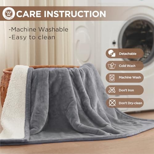 Westinghouse Heated Blanket Queen Size, Soft Flannel to Sherpa Electric Blanket with 10 Heating Levels, 12 Hours Auto Off, Fast Heating Blanket, Machine Washable, 84x90 Inch, Light Grey 8