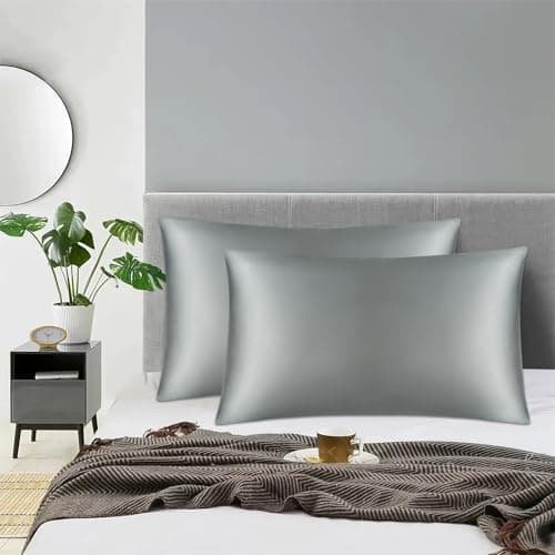 Silky Soft Satin Pillowcase Set of 2 for Women's Hair and Skin, Silk Satin Pillowcase with Envelope Closure (Dark Gray, 20x26 Inches) 6
