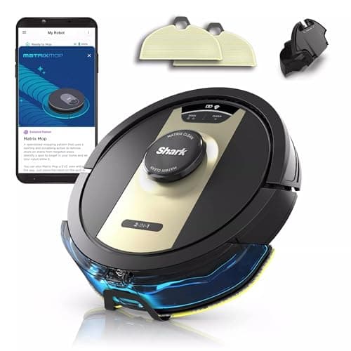 SHARK Shark RV2410WD IQ 2-in-1 Robot Vacuum & Mop with Matrix Clean & Sonic Mopping, Perfect for Pet Hair, Carpets, Hard Floors, Compatible with Alexa, Black/Gold, No Self-Empty Base (Renewed)