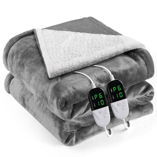 OneAmg Heated Blanket Electric Queen Size 84"X90",Electric Blanket with 6 Heat Settings & 1-10 Hours Time Settings Auto-Off,Machine Washable Heating Blanket for Home and Office (Gray)
