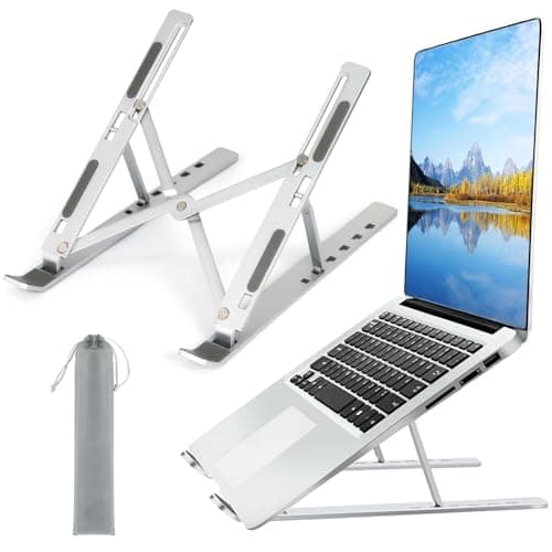 Xcdhemde Laptop Stand for Desk, Aluminum Alloy-Laptop, 6-Level Adjusment, Ventilation and Heat Dissipation, Sturdy and Durable, Silver (8-16”)