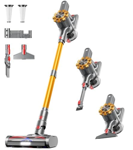CHEBIO Cordless Vacuum Cleaner, 550W/45Kpa Vacuum Cleaners for Home with LED Display, 8 in 1 Lightweight Stick Vacuum with 60Min Runtime, Anti-tangle, Wall Mount Charging for HardFloor/Carpet/Pet Hair