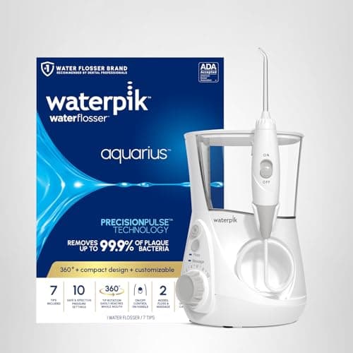 Waterpik Aquarius Water Flosser For Teeth Cleaning, Gums, Braces, Dental Care, Electric Power With 10 Settings, 7 Tips For Multiple Users And Needs, ADA Accepted, White WP-660, Packaging May Vary 10