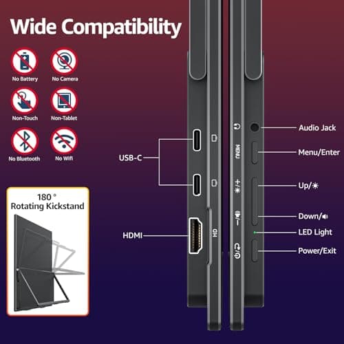 VisionOwl Large Portable Monitor 18.5-Inch 1080P FHD 100Hz Refresh Rate Laptop Monitor, 125% sRGB, IPS Panel, USB-C & HDMI for Laptop, PC, Mac, PS5, Xbox, Built-in Kickstand, Speakers, VESA Mountable 7