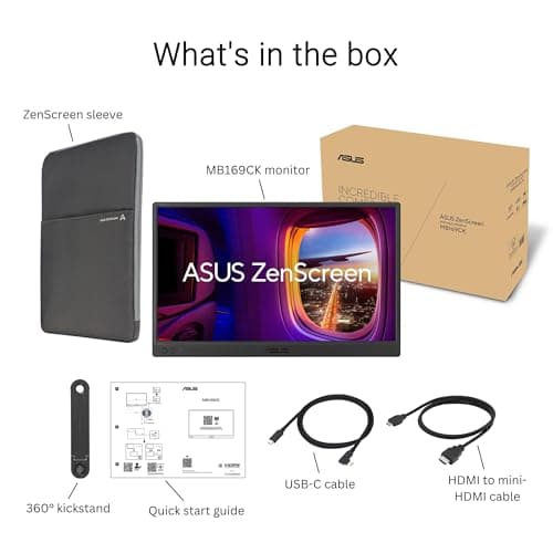 ASUS ZenScreen 16” Portable USB Monitor (MB169CK) - Full HD, IPS, Dual USB-C, Mini-HDMI, Eye Care, Flicker Free, Blue Light Filter, Anti-Glare Surface, 360° Kickstand, 3 yr Warranty 7