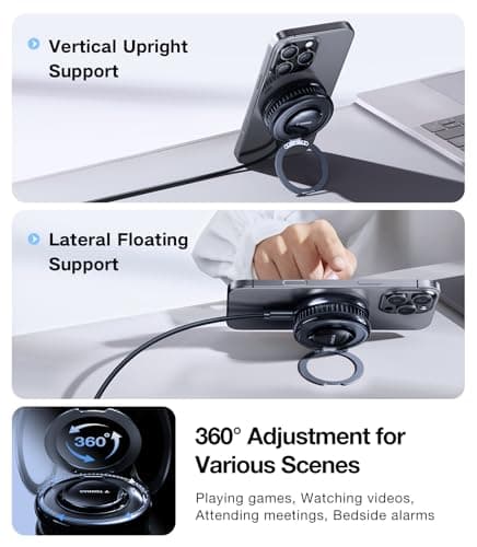 TORRAS PolarCircle Qi2 Wireless Charger, 15W Cooling Magnetic Pad for Samsung Galaxy S26, Wireless Charger for iPhone 17/16/15/14 with 360°Spin Stand, Semiconductor Game Cooler, with 5ft Type-C Cable 5