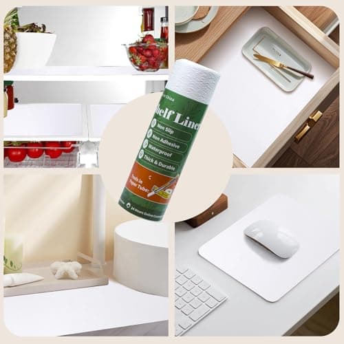 Shelf Liners for Kitchen Cabinets 12in x 20FT, Non Adhesive Drawer Liner Pure White Thickened Shelf Liner Non-Slip Easy to Clean for Tool Box Refrigerator with Knife and Tape Measure 9
