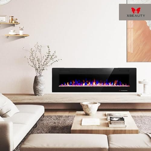 Xbeauty 50 inch Wall Mounted Recessed Electric Fireplace Insert, Ultra-Thin Lightweight LED Flush Mount Linear Fireplace Heater, Fit 2x4&2x6 Stud w/Touch Screen,Remote Control,750W-1500W,Black 5
