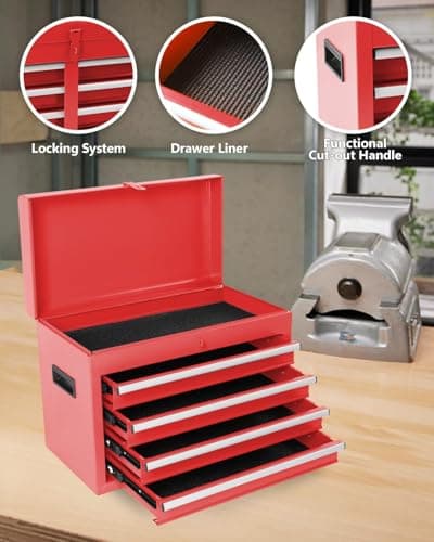EliteEdge 5-Drawer Rolling Tool Chest, 2-in-1 Steel Tool Storage Chest with Locking Wheels & Anti-Slip Trays, Detachable Toolbox, Adjustable Shelves for Garage,Workshop,Home, Red 5